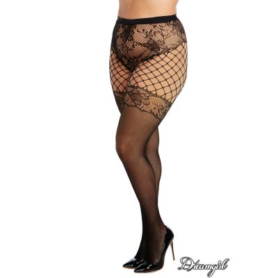 Fishnet pantyhose with lace pattern - Plus size