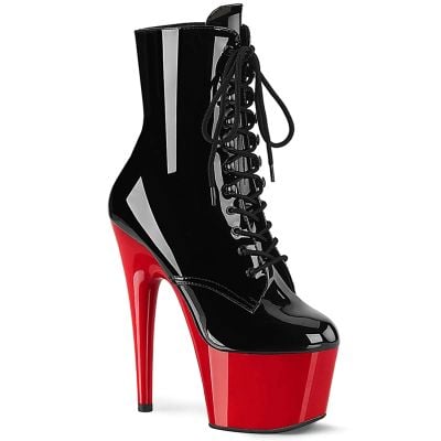 Ankle Boot - 7" Heel - PLEASER - Black/Red 