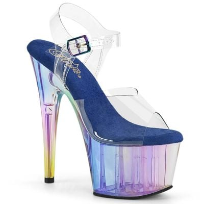 Sandal - 7" heel - Pleaser - Clear/Blue Hologram