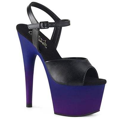 7" (17,8cm) Heel, 2 3/4" (7cm) Platform ankle strap sandal with blue purple ombre
