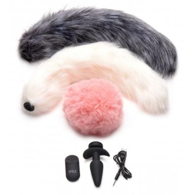 Vibrating Silicone Anal Plug & 3 Tails With Remote Control - TAILZ