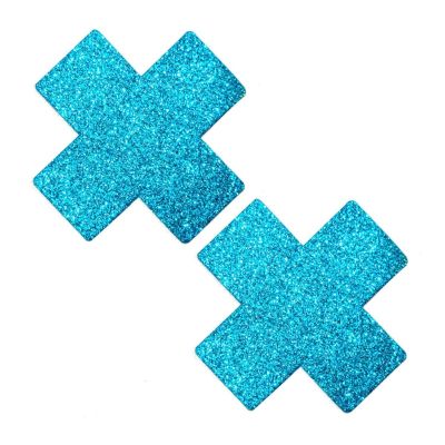 Pasties (2) - Neva Nude - Blue Bowie Glitter Cross