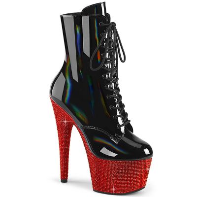 Ankle Boot - 7" Heel - PLEASER - Black/Red Diamond