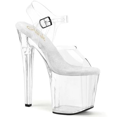 7 1/2" heel, with ankle strap - 3 1/2" platform - Pleaser - Clear