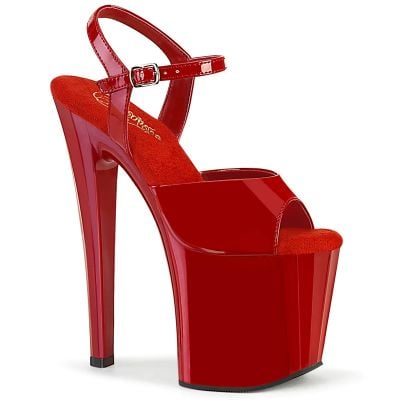 7 1/2" Heel, 3 1/2" Platform Ankle Strap Sandal - Pleaser - Red