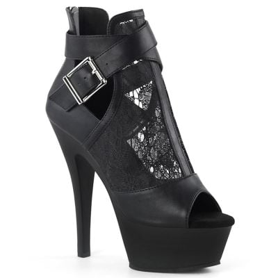 Lace-strap Ankle Boots - 6" Heel - PLEASER - Black 