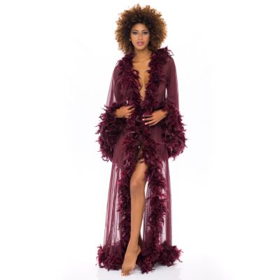TEMPEST Long Sheer Robe With Feather Trim - OH LÀ LÀ CHÉRI