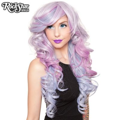 Perruque longue ondulée tricolore - Rockstar Wigs - Priwinkle rose