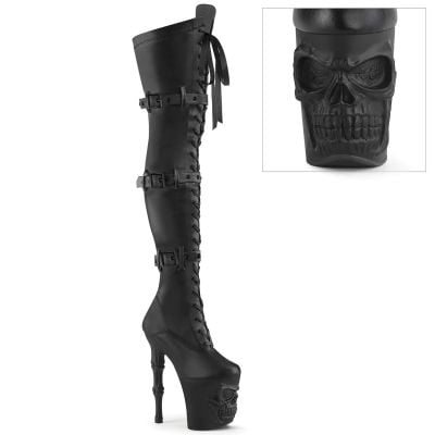 Skull Sculpted High Boot - 8" Heel - PLEASER - Black 