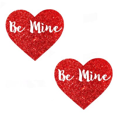 Pasties (2) - Neva Nude - "Be Mine" Red Glitter Heart